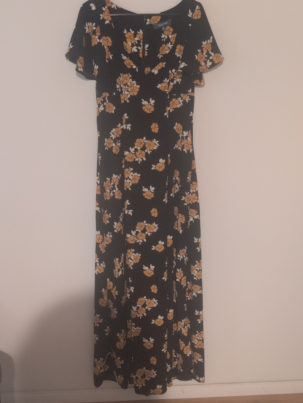 ModCloth Women's Black Maxi Dress with Mustard and White Floral Print